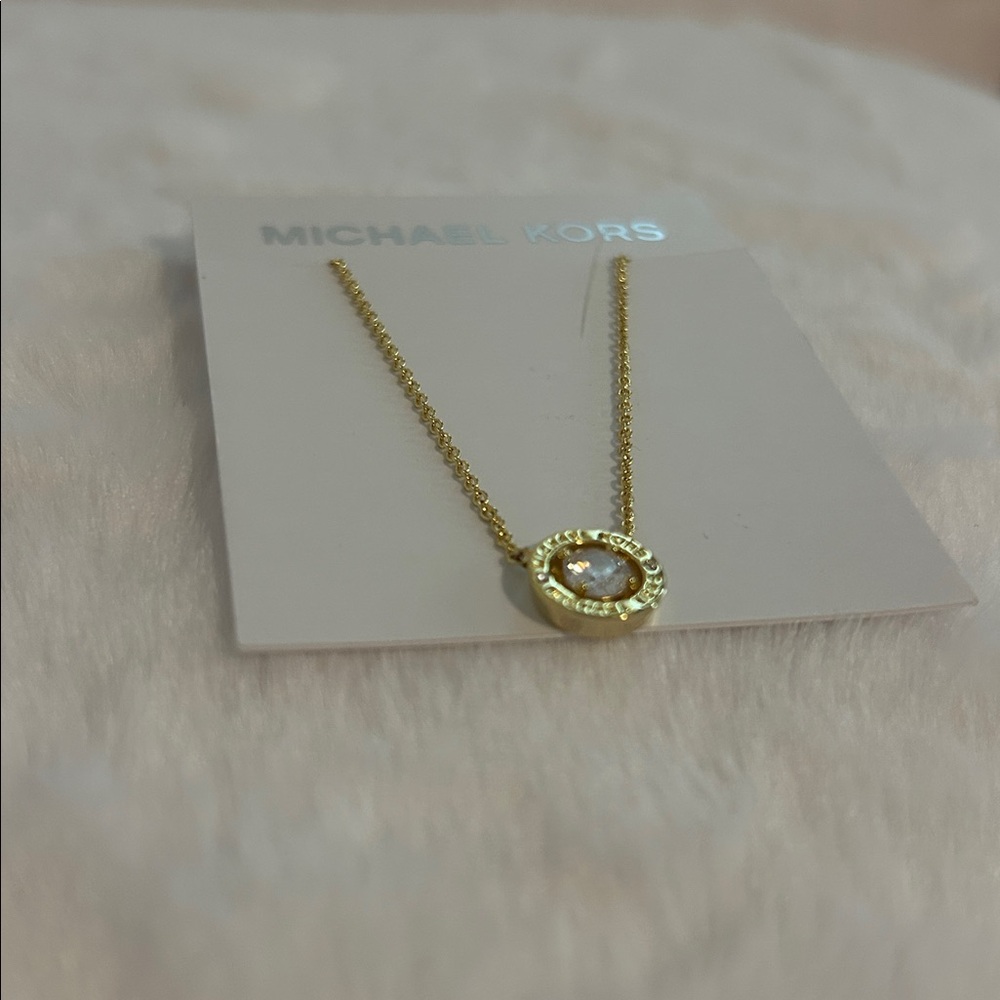 NEW! Michael Kors Crystal Bezel Set Gold Tone Necklace MK - Picture 7 of 9